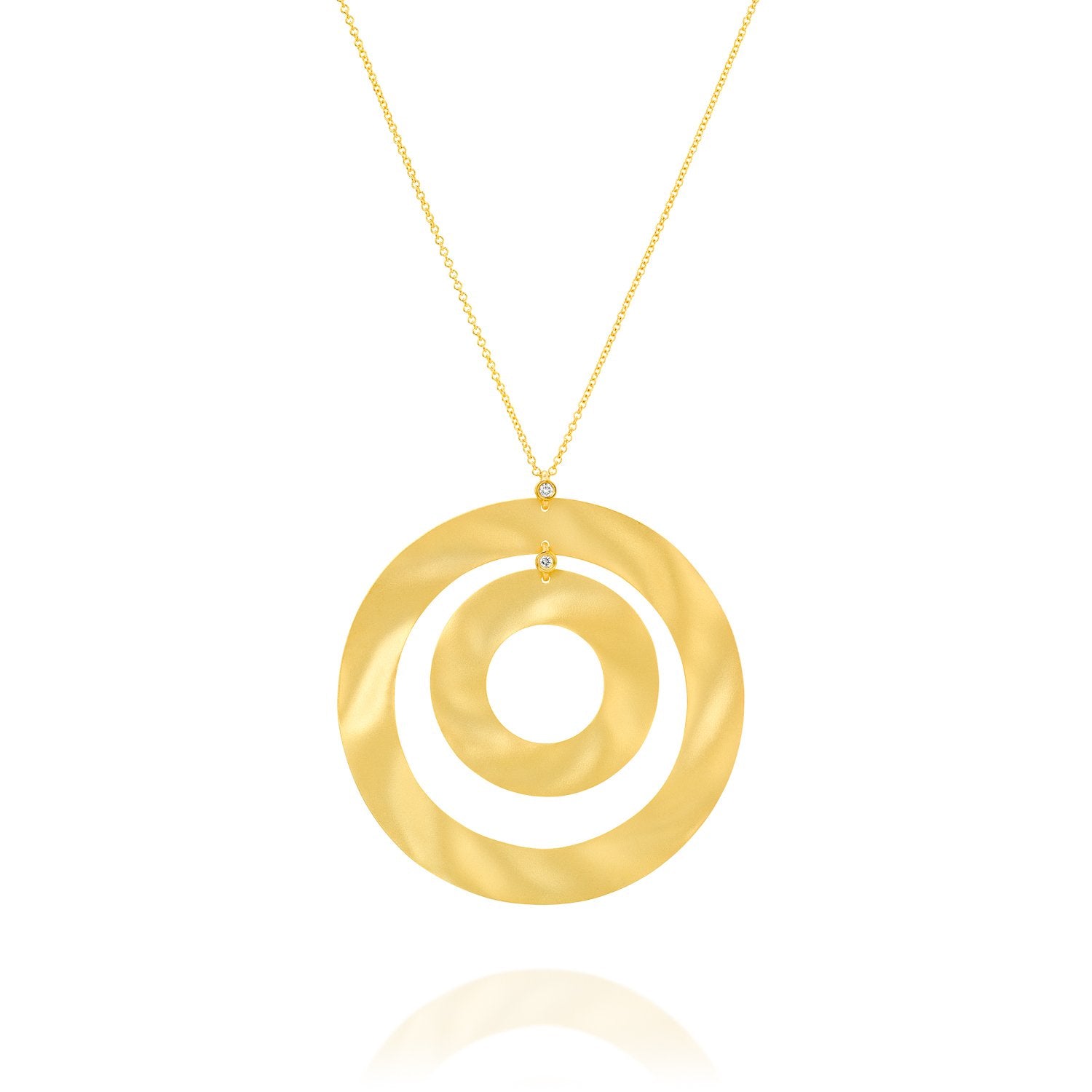 3128 - 14kt handmade yellow wavy matte & satin gold circular diamond necklace