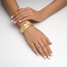 4165 - 14kt yellow gold special engraving feather cuff bracelet enhanced with pave white diamonds