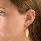 4407 - 14kt yellow gold special engraving  feather diamond drop earring