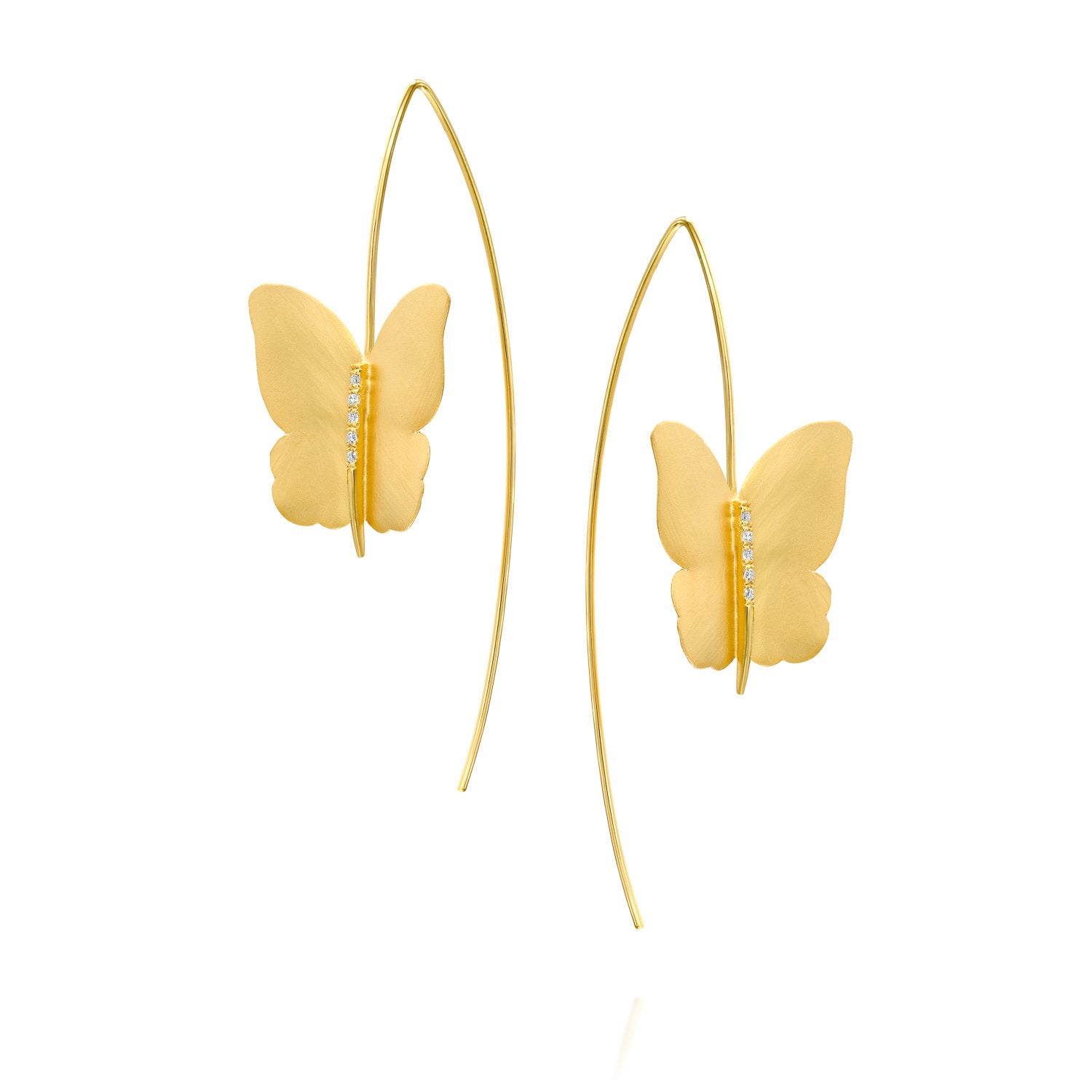 4631 - beautifully handcrafted butterfly diamond earring in 14kt matte satin yellow gold
