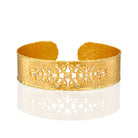 4810 - 14kt yellow gold matte hammered filigree torched shiny edge diamond cuff bracelet