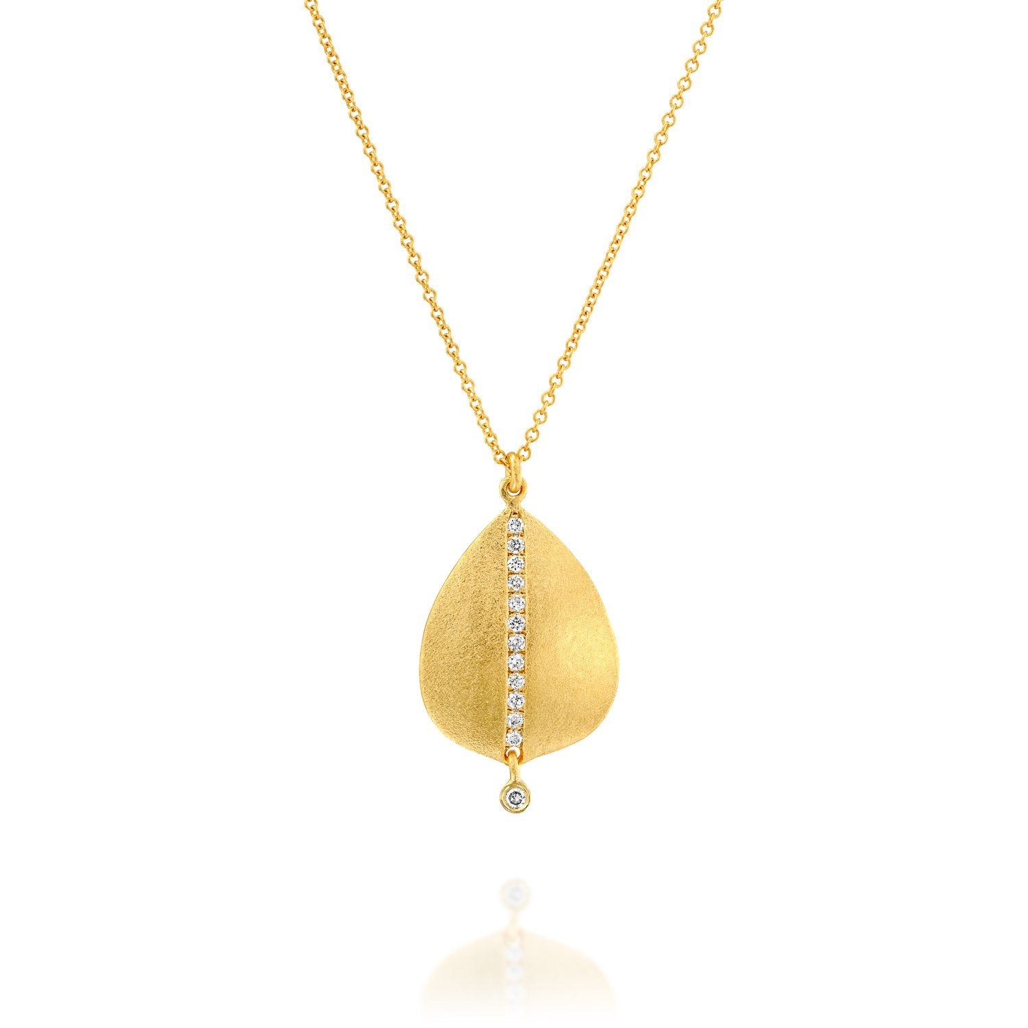 4859 - 14kt brushed yellow gold teardrop necklace with diamonds