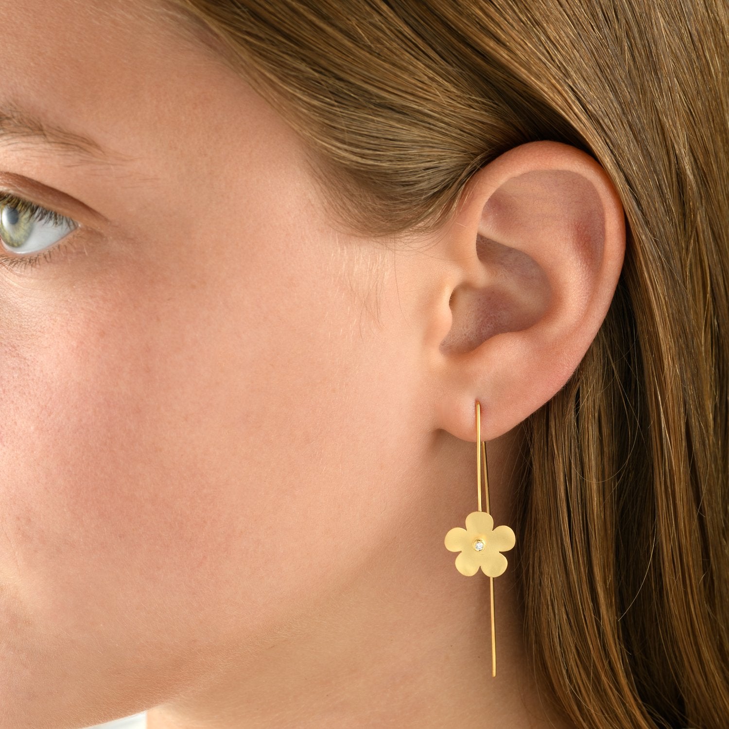 5501 - organic handcrafted flower hoop earring in 14kt matte satin yellow gold