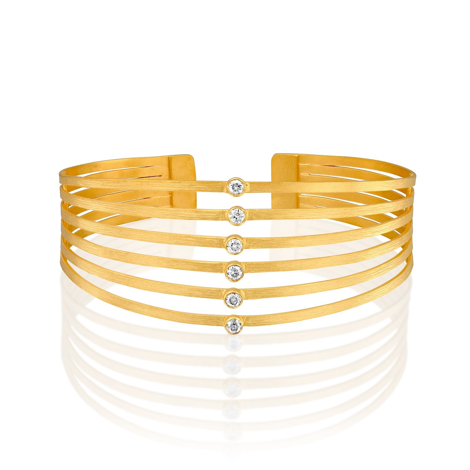 6188 - 14kt special engraving yellow gold 6 row diamond cuff bracelet