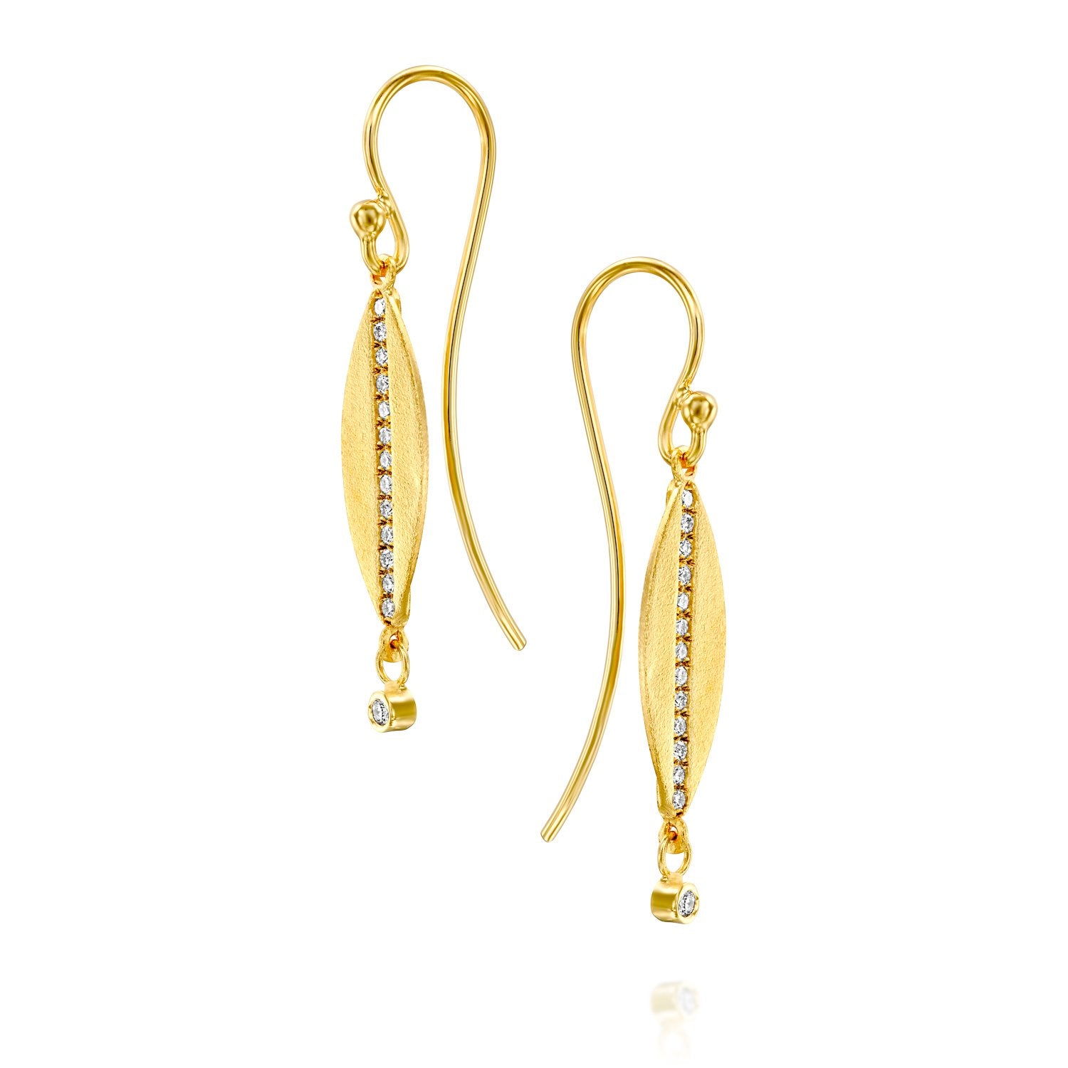 6684 - 14kt unique brushed yellow gold diamond drop earring,