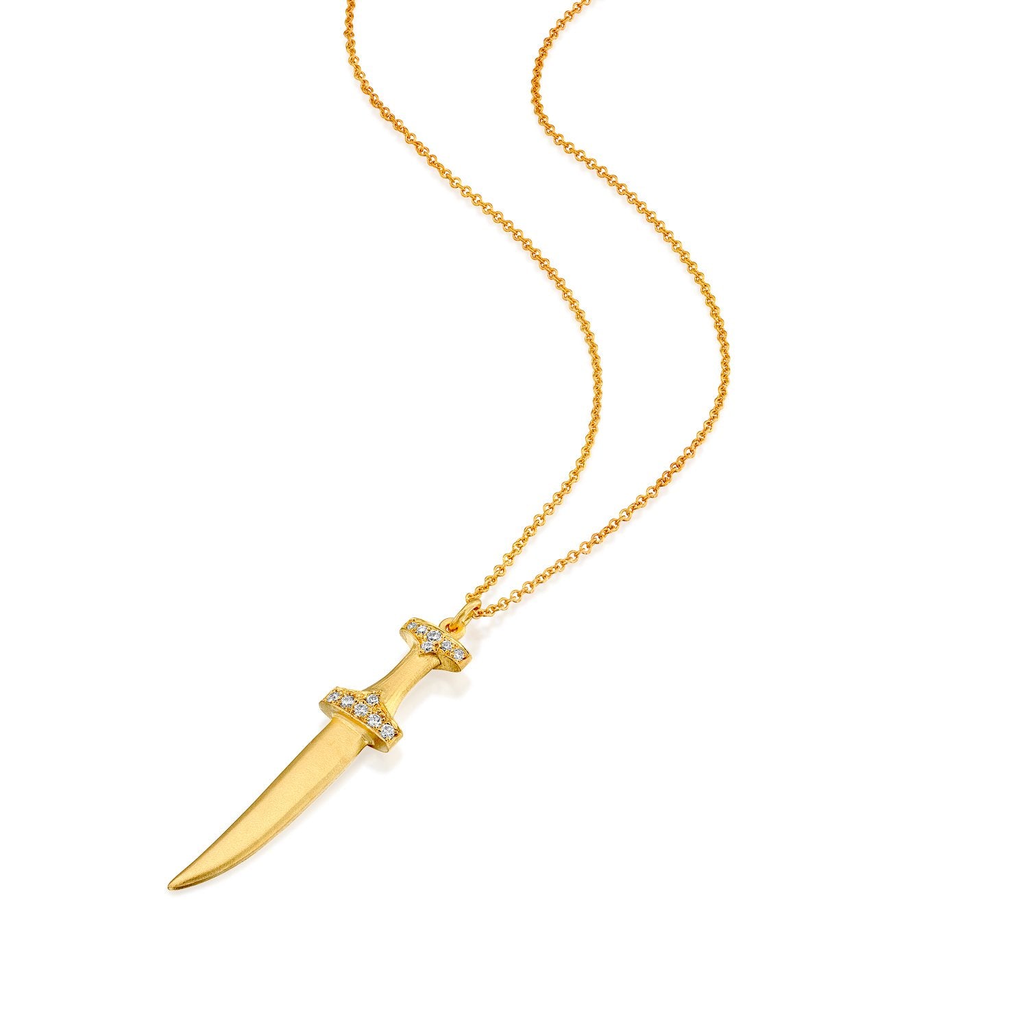 6811 - 14kt yellow gold matte diamond dagger necklace