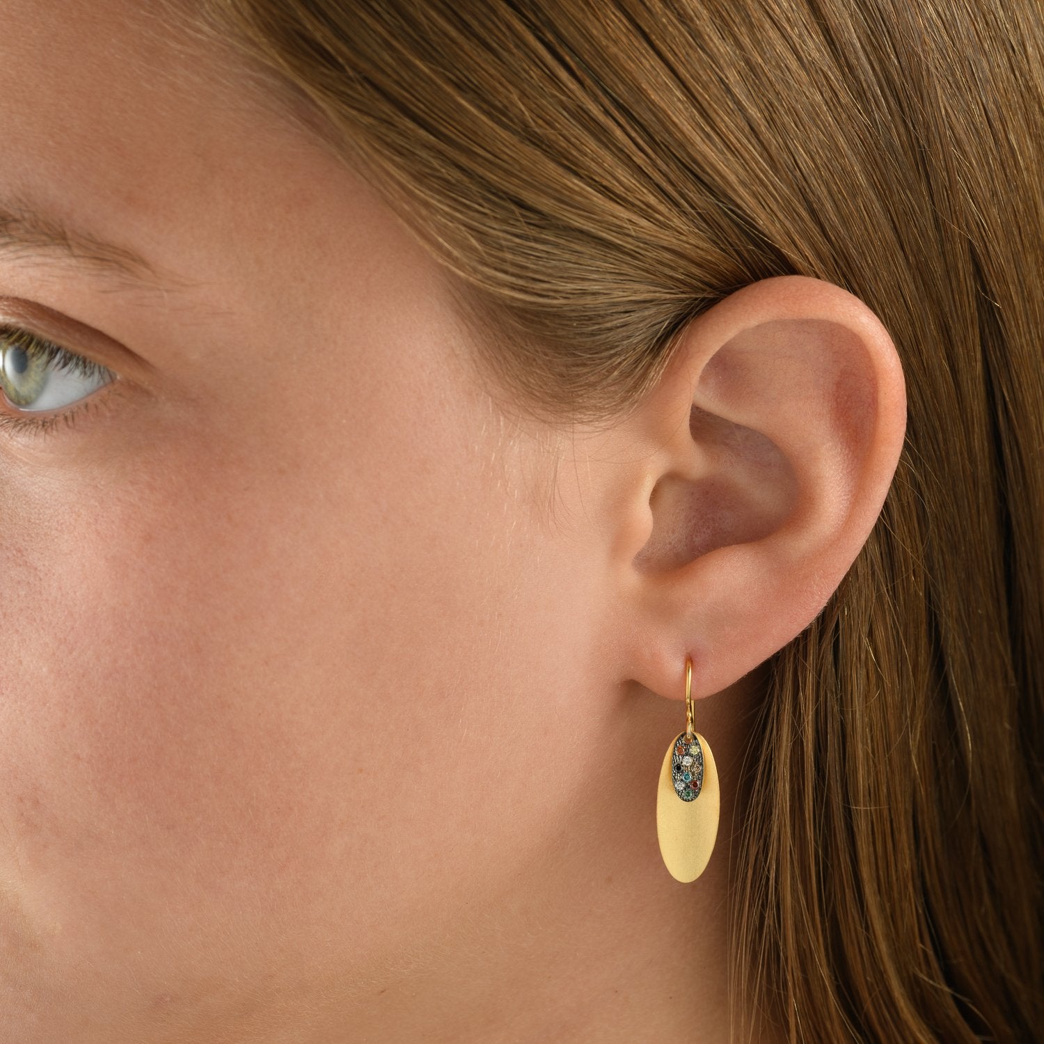 6949 - 14kt brushed gold & colored diamond drop earring
