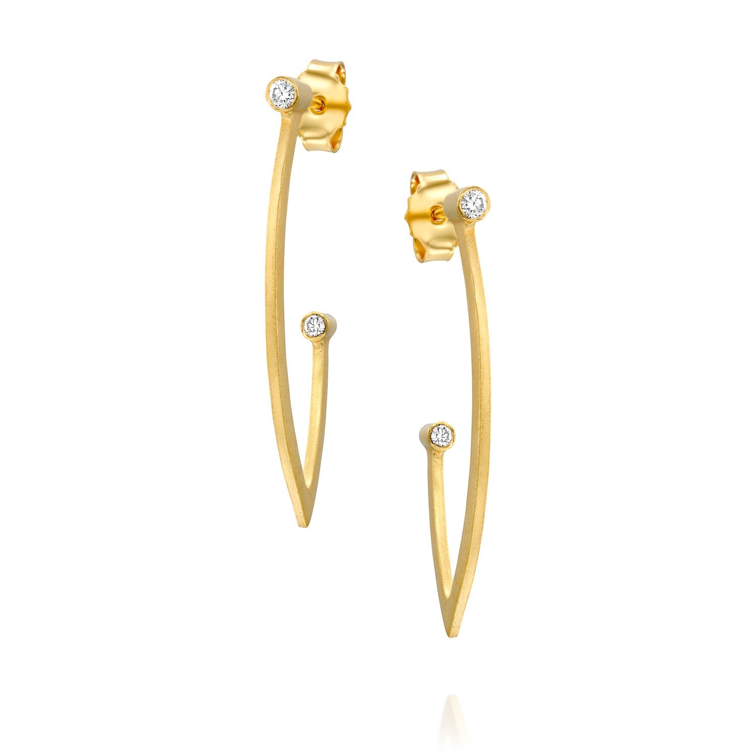 7042 - 14kt yellow matte stain gold flat curve diamond hoop earring
