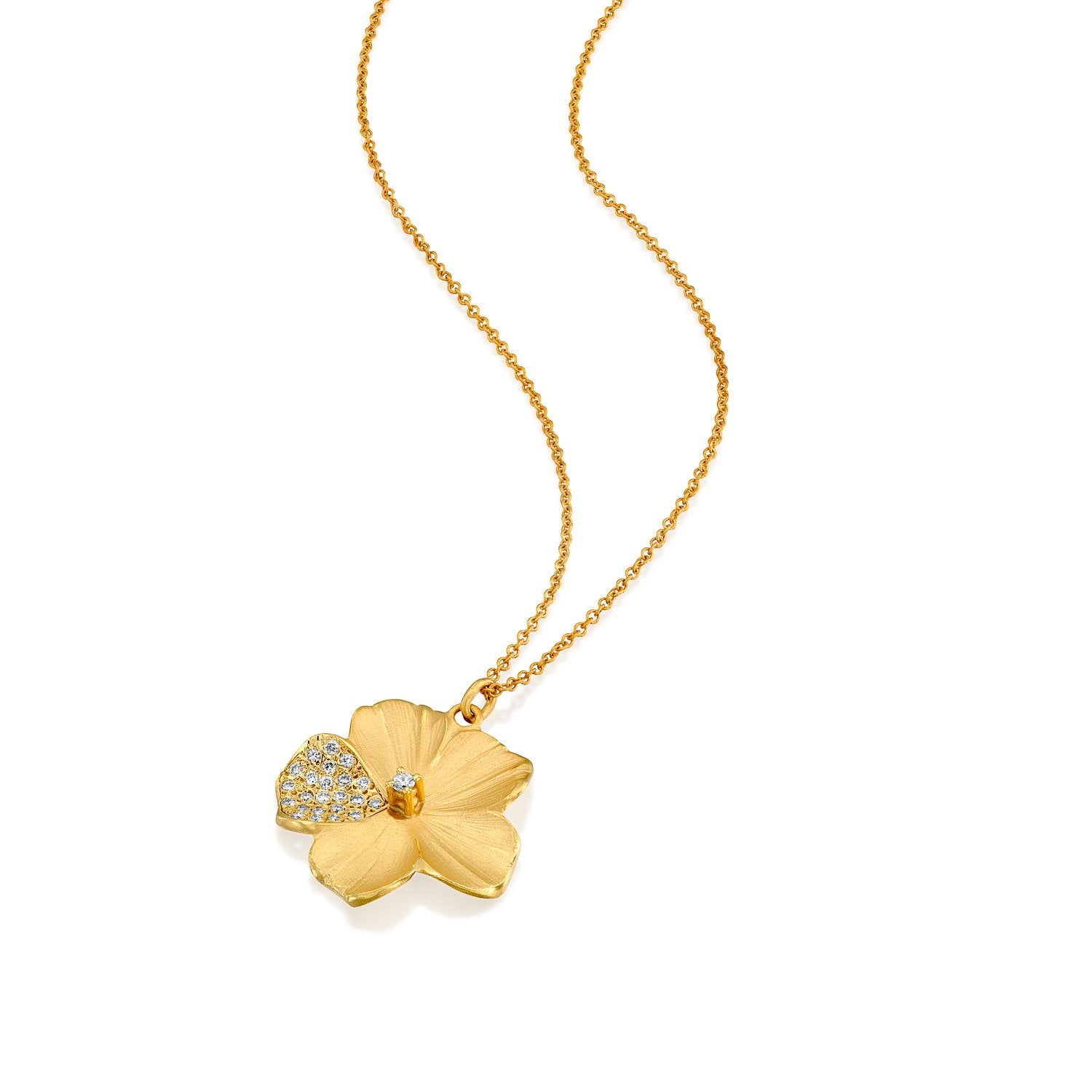 7065 - 14kt yellow gold special engraving pave diamond flower necklace