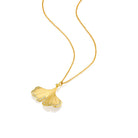 7088 - 14kt special engraving yellow gold & diamond ginkgo necklace