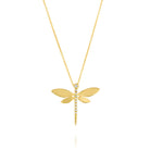 7219 - 14kt yellow gold matte & shiny diamond dragonfly necklace