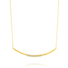 7414 - handmade textured 14kt yellow gold curved bar necklace with pave white diamonds