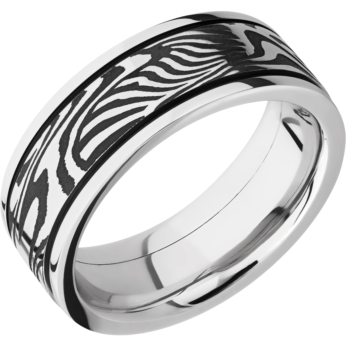Damascus Wedding Band With Acid & Polish Finish