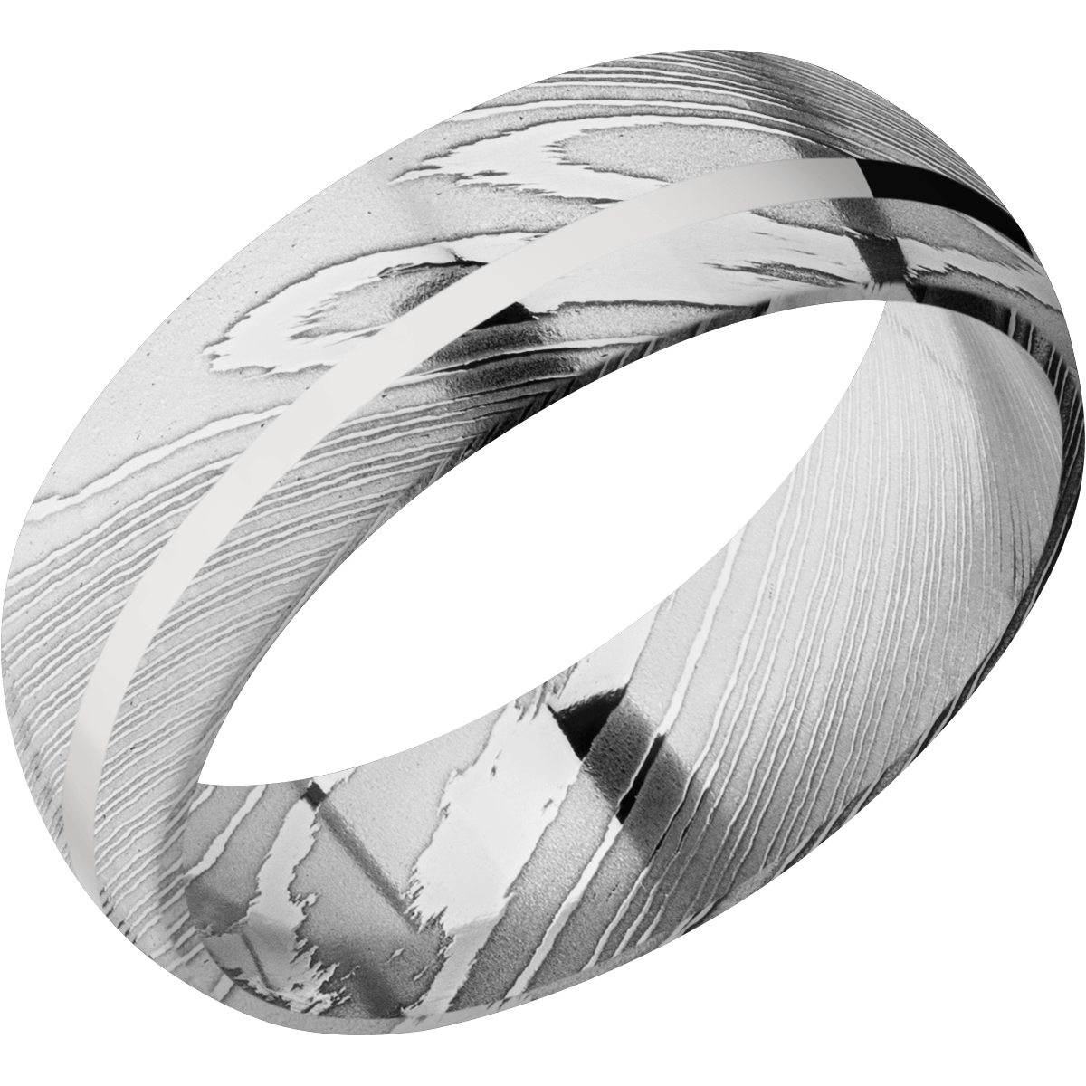 Damascus Wedding Band With Polish Finish