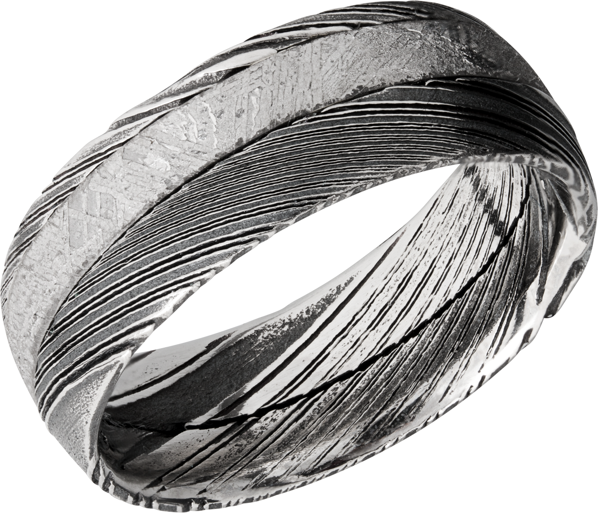 lashbrook meteorite handmade 8mm woodgrain damascus steel band