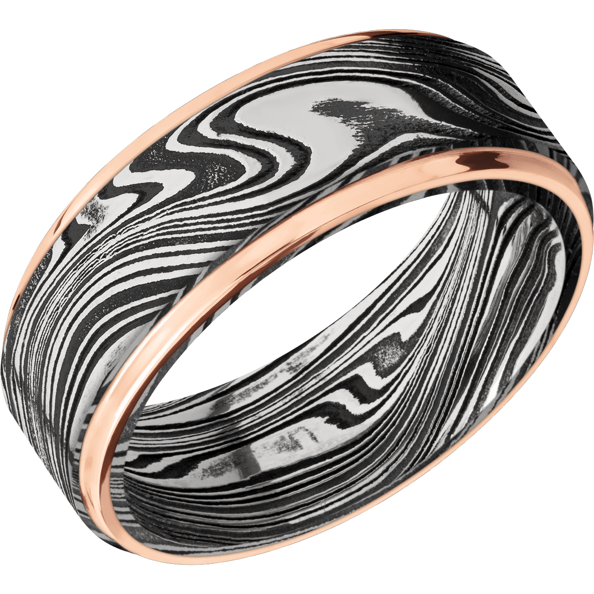 Damascus Wedding Band With Acid & Polish Finish