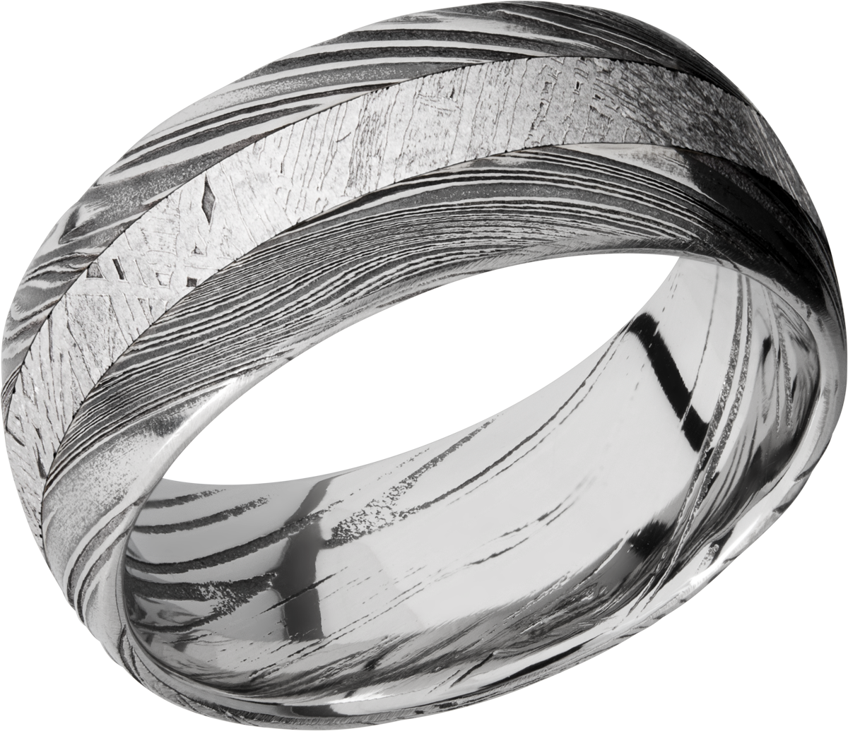 lashbrook meteorite handmade 9mm woodgrain damascus steel band