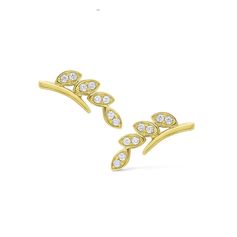 e6111 kc design diamond leaf ear climbers set in 14 kt. gold