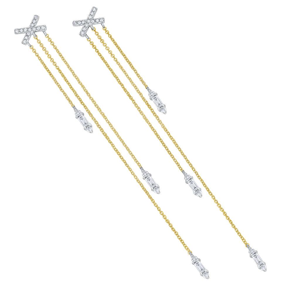 e7079 kc design diamond hanging chain x earrings set in 14 kt. gold
