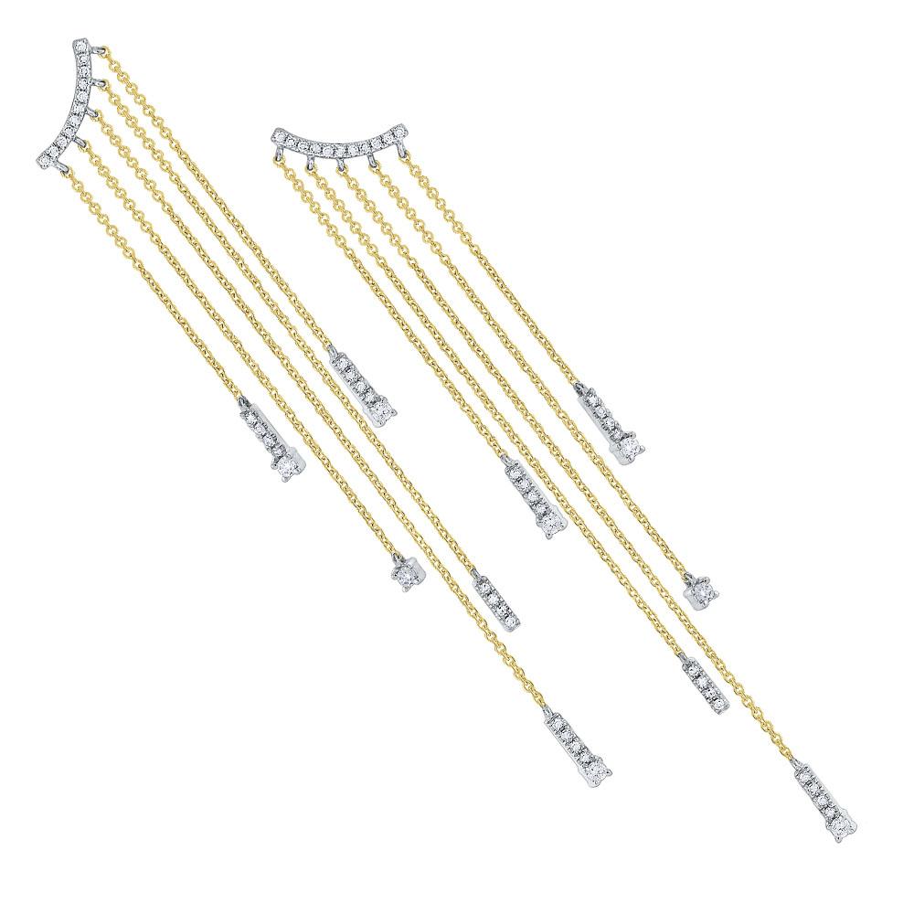 e7534 kc design diamond hanging chain earrings set in 14 kt. gold