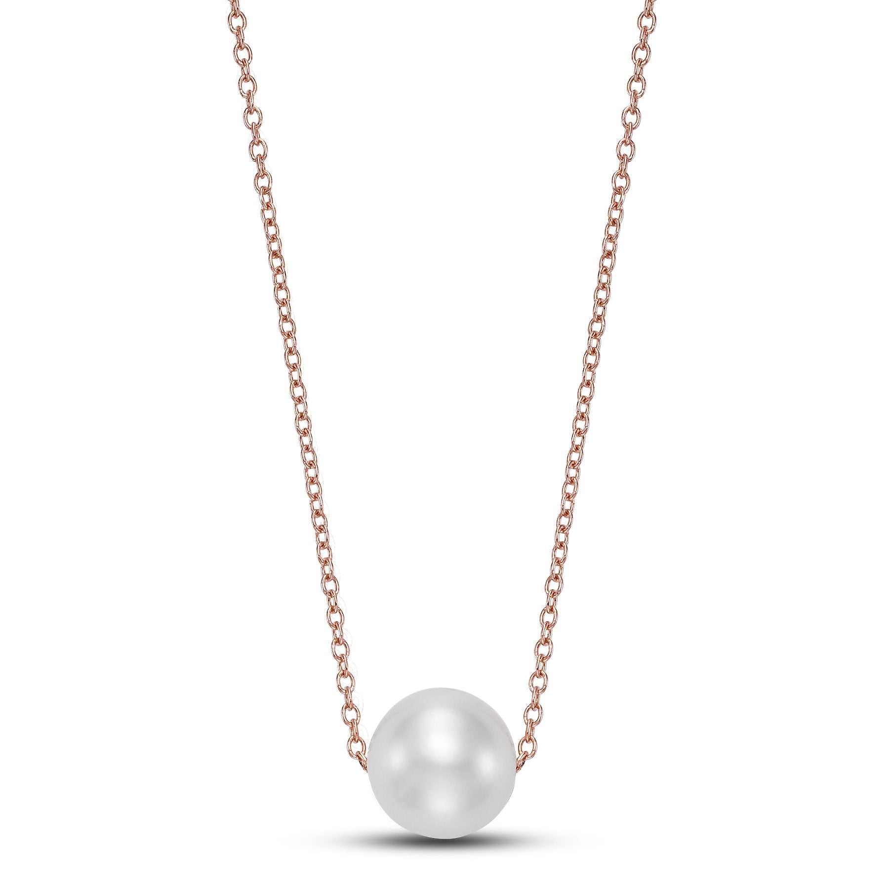 rose gold floating pearl pendant necklace
