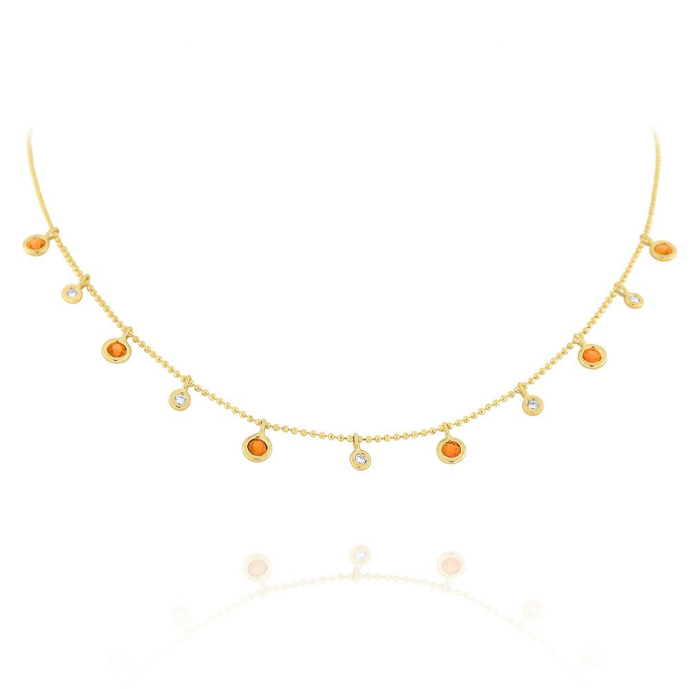 n6637 kc design diamond & orange sapphire dew drop necklace set in 14 kt. gold