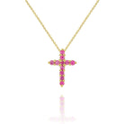 n7178 kc design pink sapphire cross necklace set in 14 kt. gold