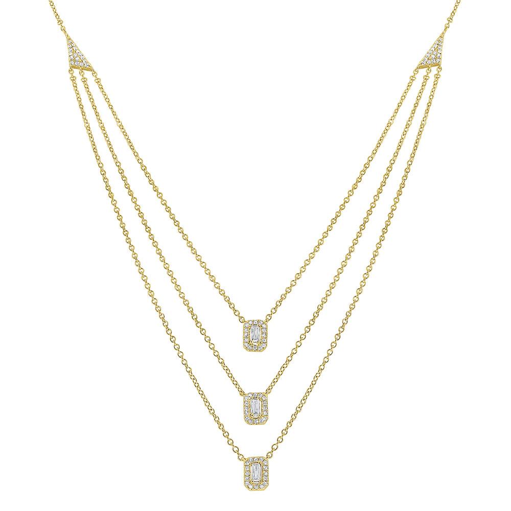 n7852 kc design triple strand round and baguette diamond necklace