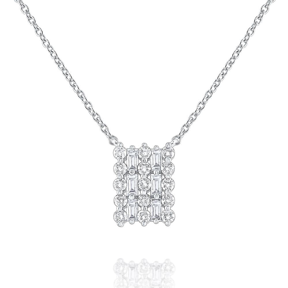 n8619 kc design 14k gold rectangle necklace accented with round and baguette diamonds