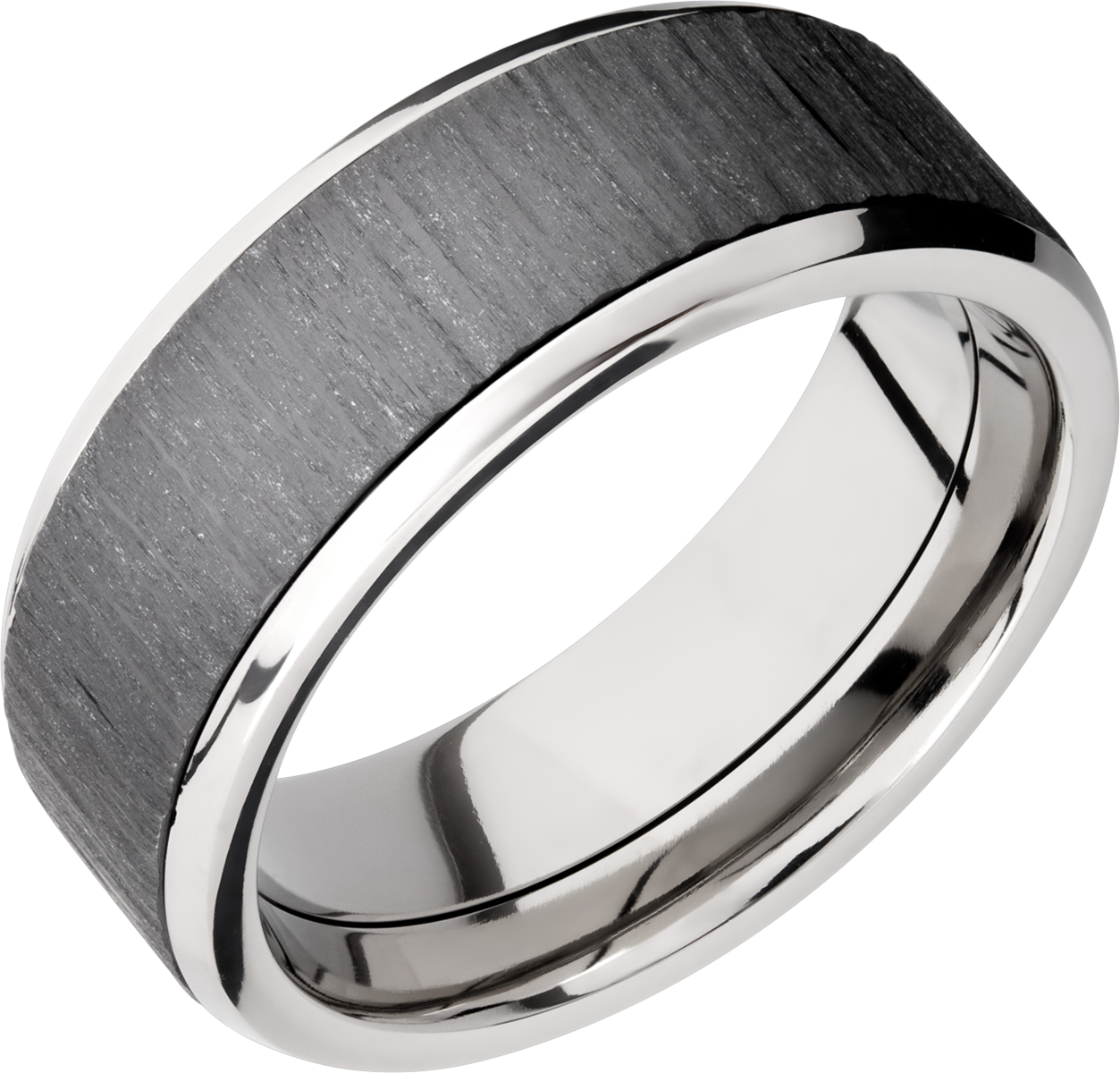 Titanium Wedding Band With Treebark 1 & Polish Finish