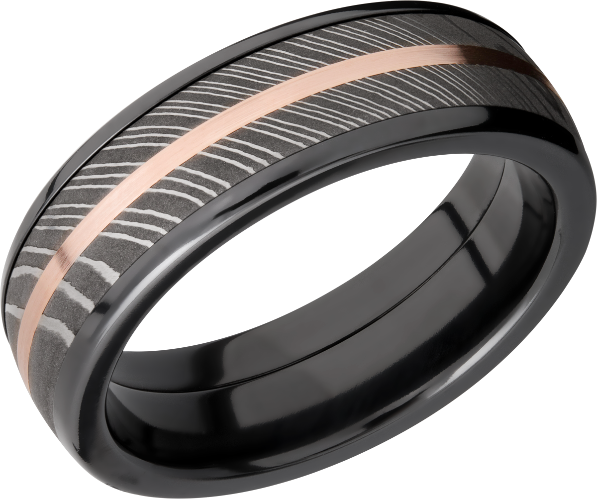 Damascus Wedding Band With Satin & Acid & Pol Finish