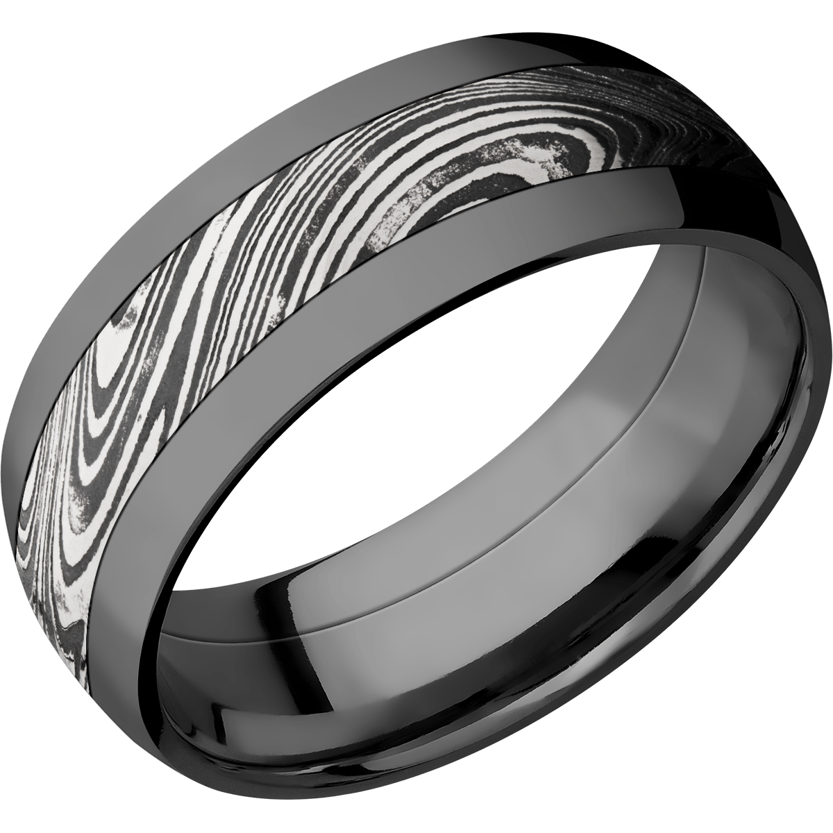 Damascus Wedding Band With Acid & Polish Finish