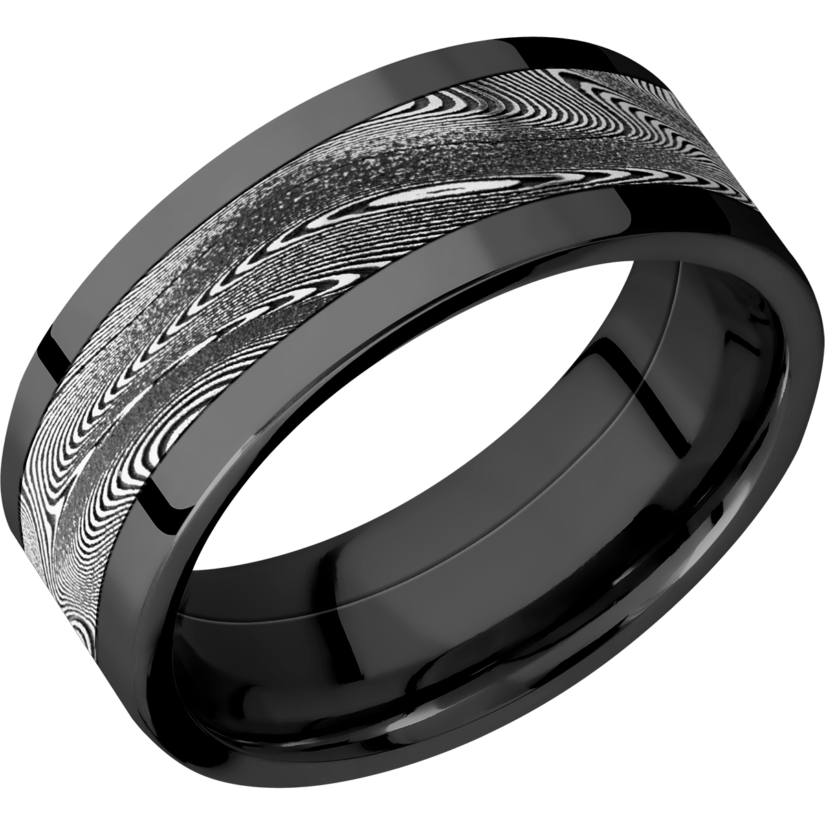 Damascus Wedding Band With Acid & Polish Finish