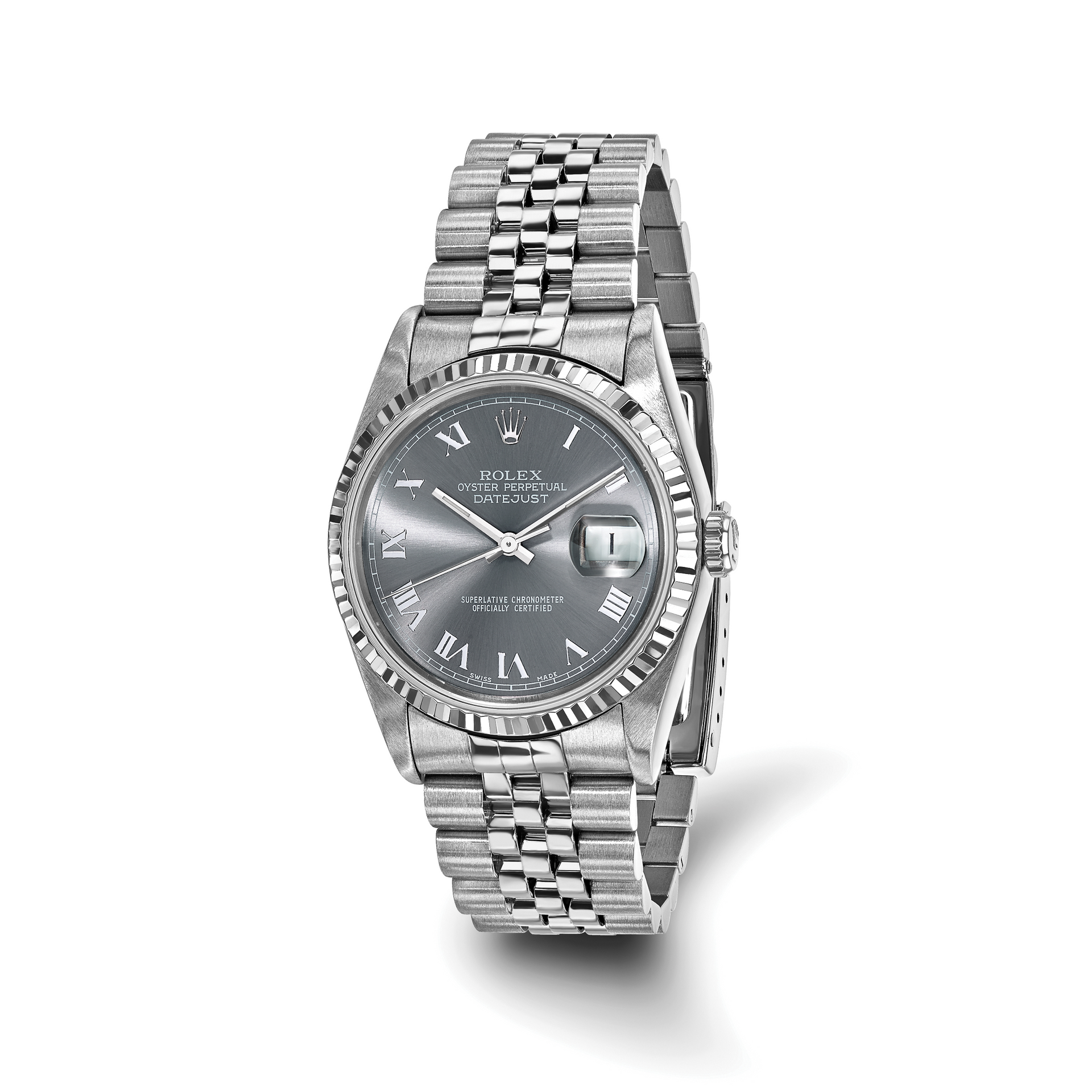 Pre-owned Rolex-Independently Certified Steel 36mm Grey Roman