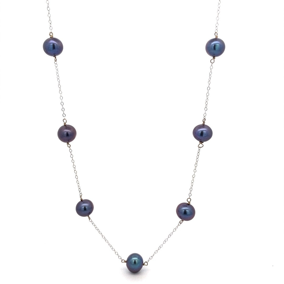 14K White Gold Black Pearl Station Necklace – Diamond Vault of Troy