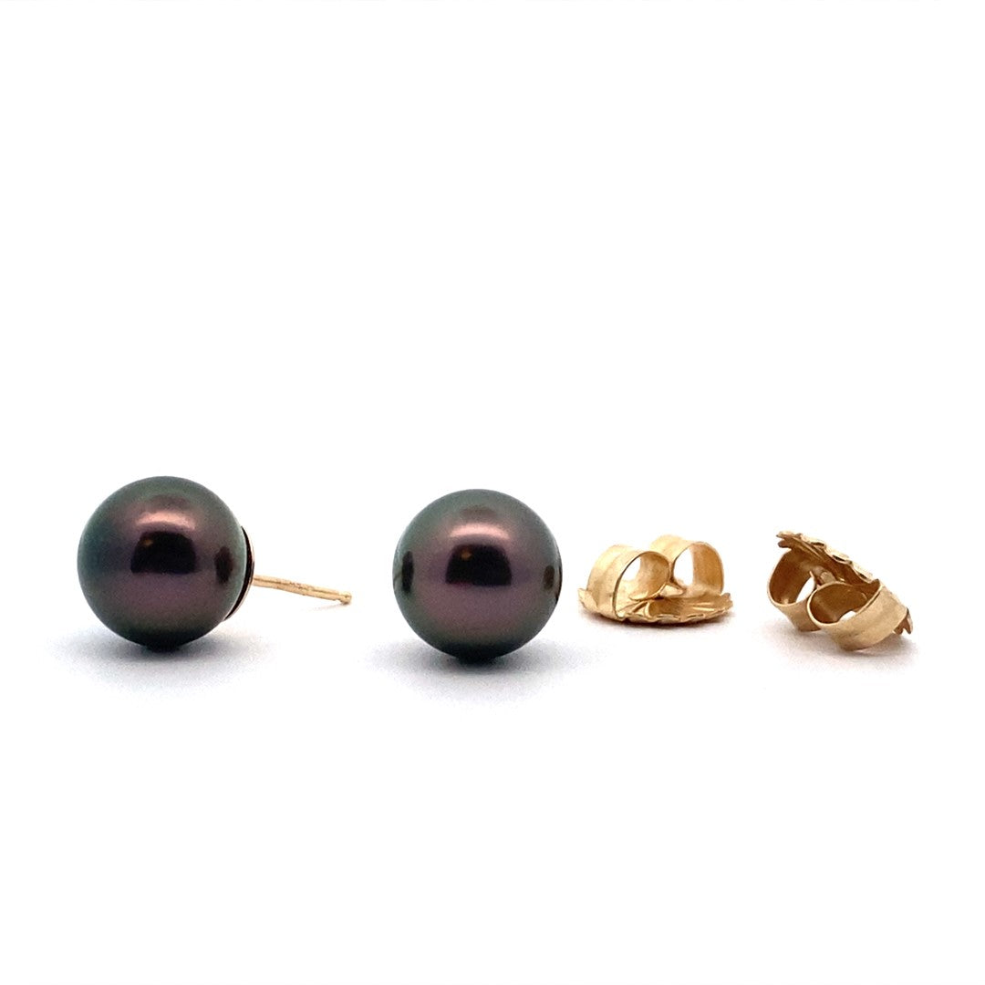 14K Yellow Gold Black Pearl Stud Earrings – Diamond Vault of