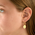 3094 - 14kt yellow matte satin wavy round the diamond earring on a short wire