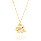 3928 - 14kt yellow gold matte butterfly necklace with white diamond & pink sapphire