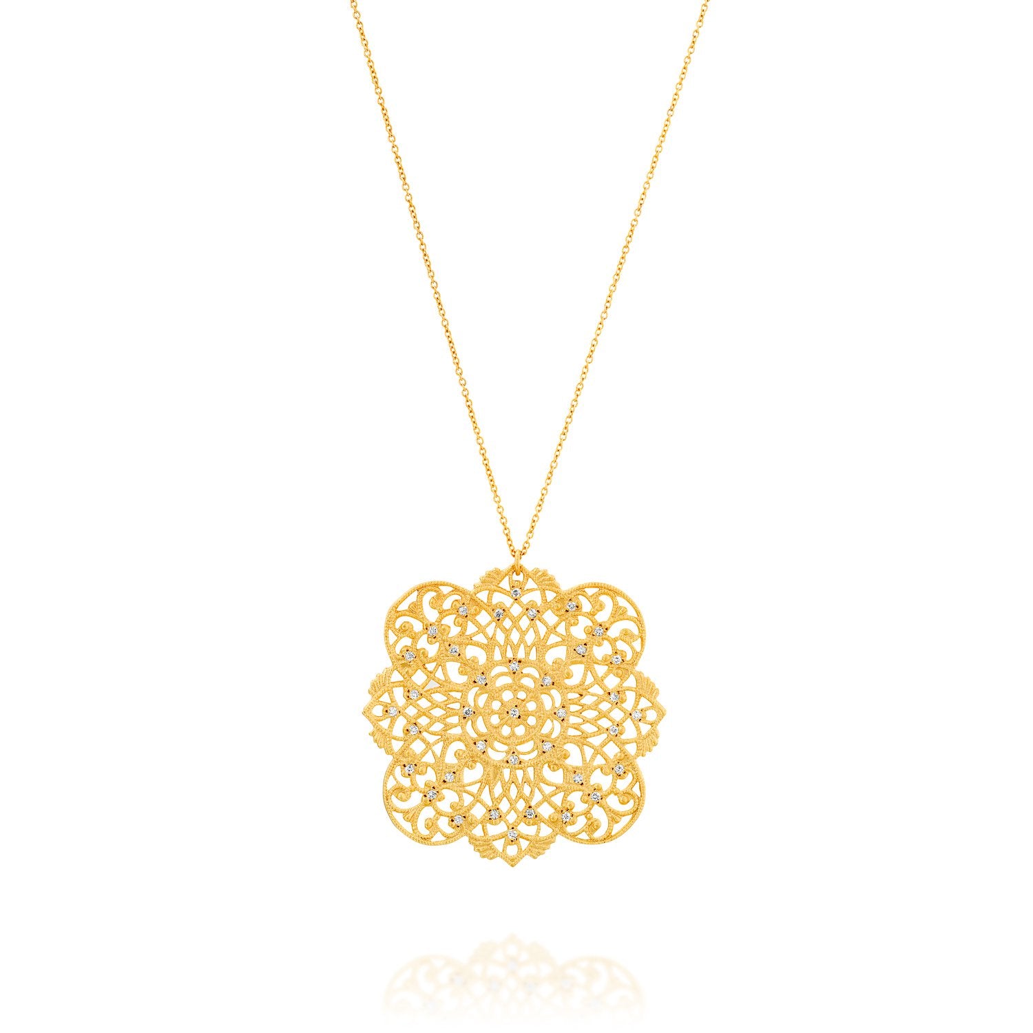 4390 - 14k yellow gold matte diamond filigree necklace