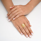 4735 - tropical palm leaf ring in 14kt hammered yellow gold, set with diamonds of the finest quality. 