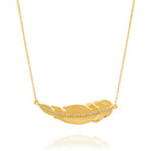 5348 - handcrafted 14kt yellow gold horizontal diamond  matte feather necklace, 