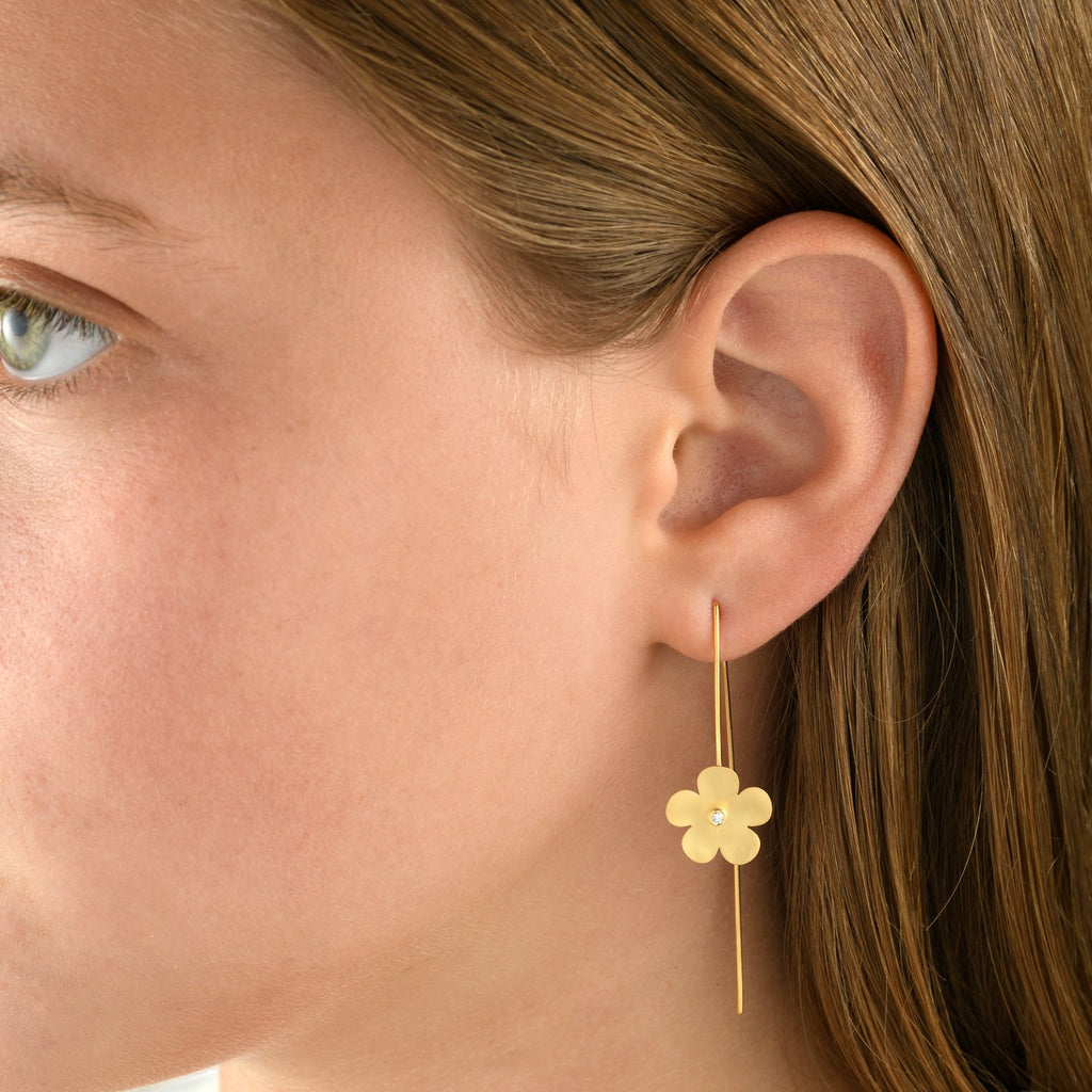 5501 - organic handcrafted flower hoop earring in 14kt matte satin yellow gold