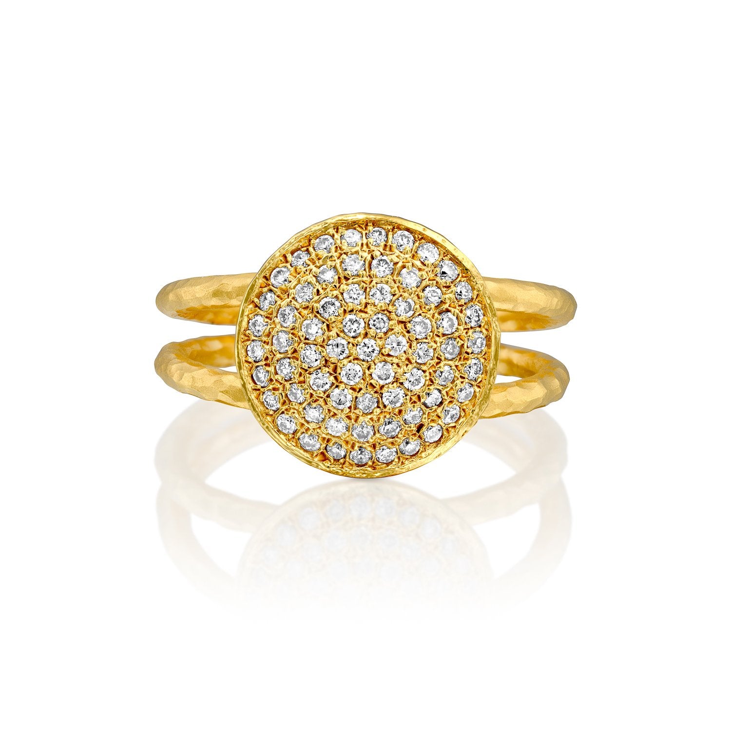 5796 - stunning .32cttw pave diamond dome ring in 14kt textured matte yellow gold.