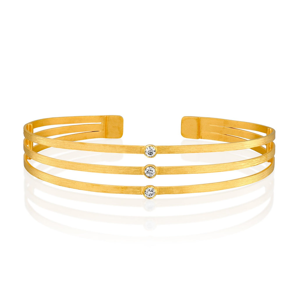 6056 - 14kt yellow gold special engraving three row diamond cuff bracelet