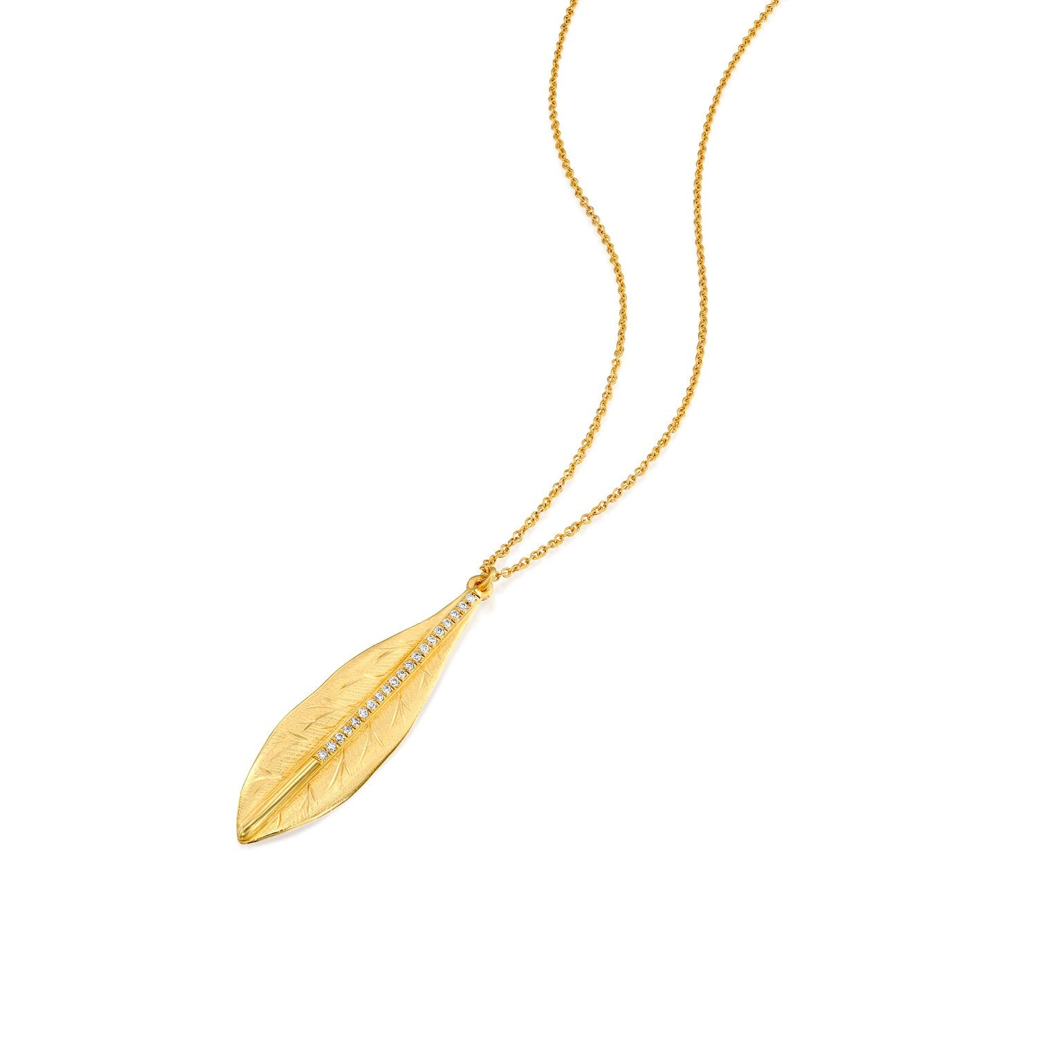 6332 - 14kt yellow gold handcrafted diamond leaf necklace