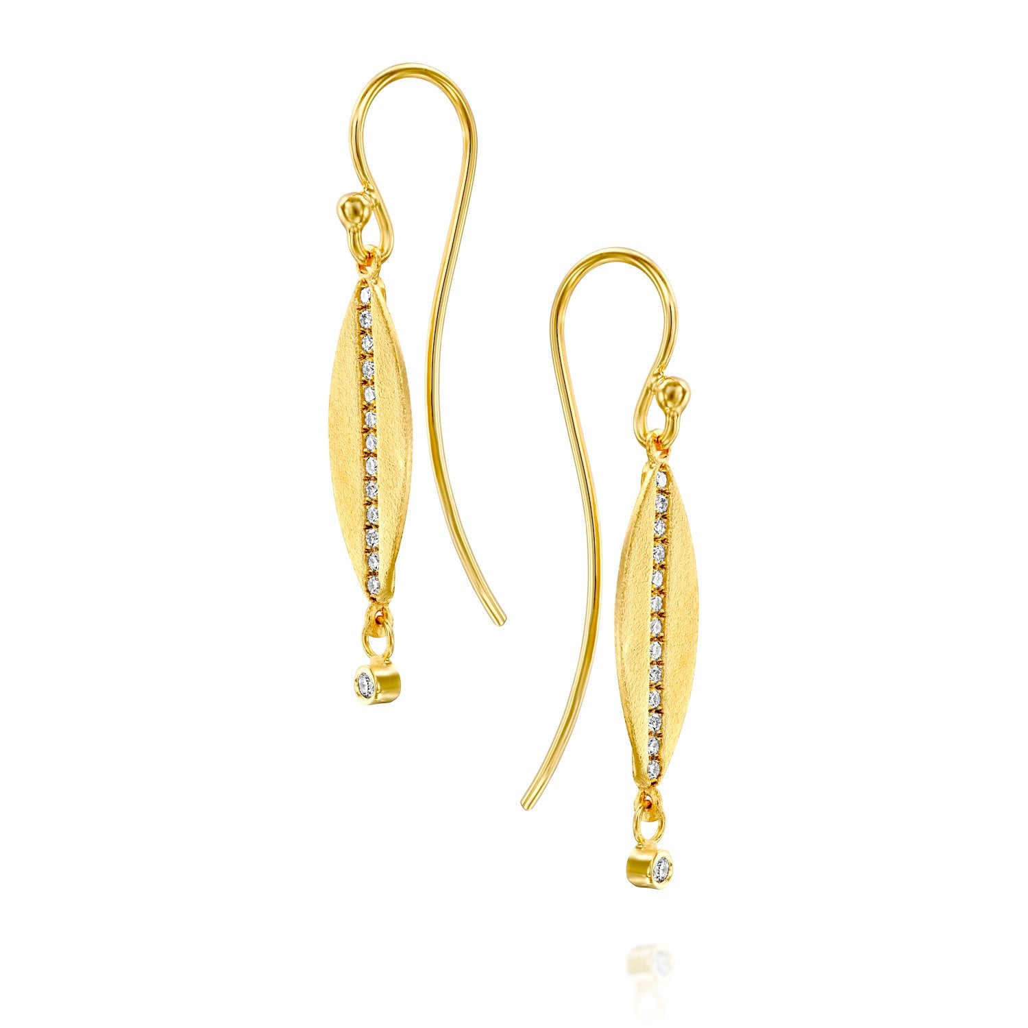 6684 - 14kt unique brushed yellow gold diamond drop earring, 