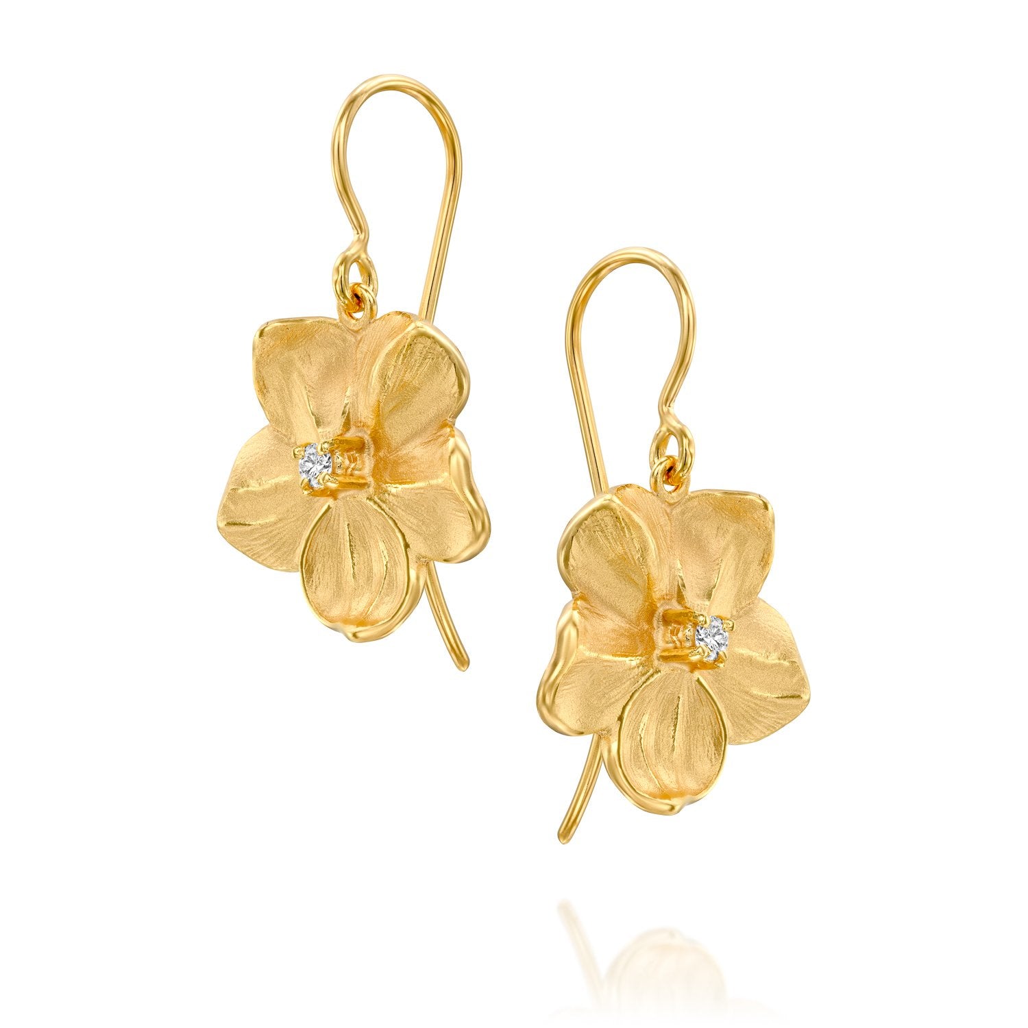 7068 - fabulous special engraving diamond flower drop earring in 14kt yellow gold matte finish