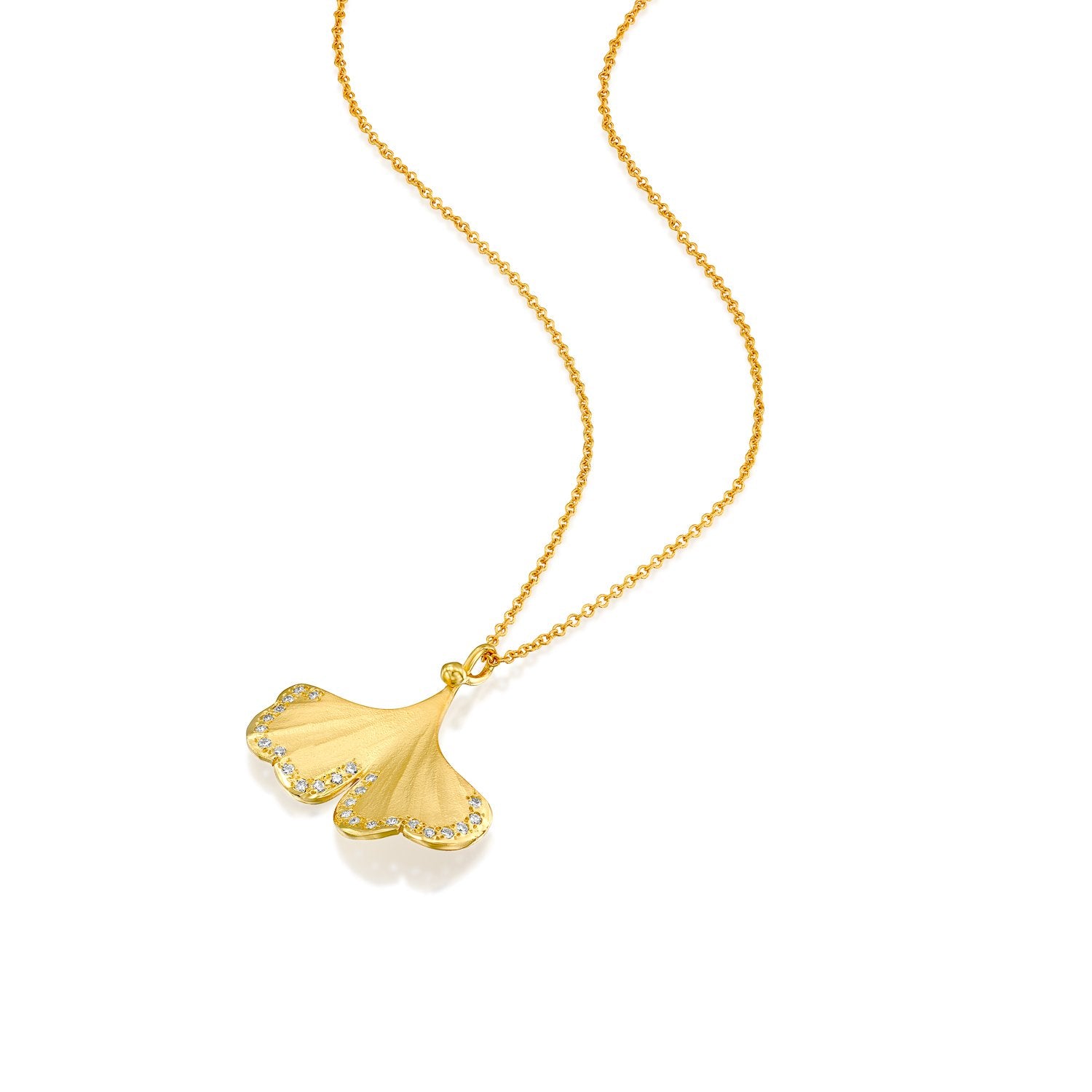 7088 - 14kt special engraving yellow gold & diamond ginkgo necklace