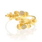 7089 - 14kt matte satin yellow gold flower diamond cuff bracelet