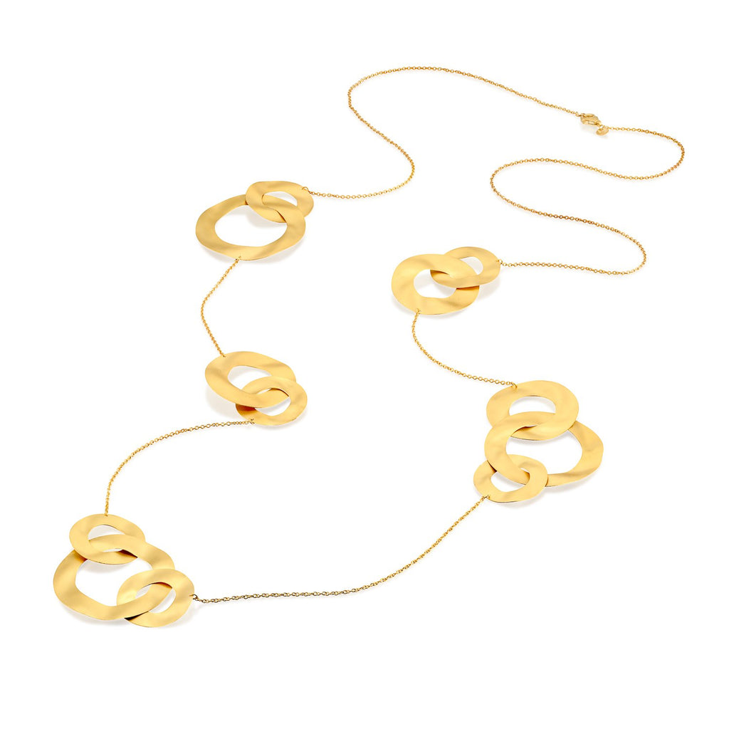 7470 - 14kt handmade yellow wavy matte &satin long gold link necklace